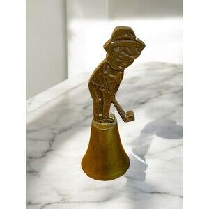 Vtg Bells of Sarna Brass Bell with 4.5” Golf Player Figure MCM With Patina
